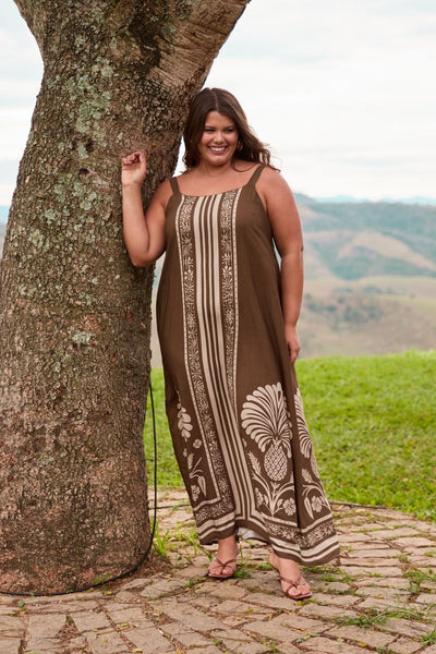 VESTIDO LONGO COM ALÇA LARGA VISCOLINHO LENÇO BOTÂNICO