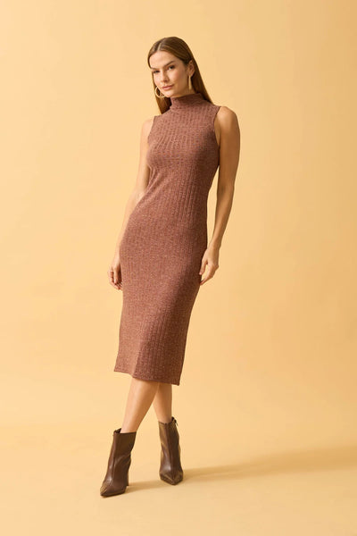 VESTIDO MIDI CANELADA FLANEL COM GOLA CAPPUCCINO