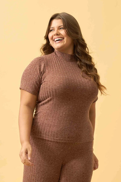 BLUSA CANELADA FLANEL GOLA E MANGA CURTA CAPPUCCINO