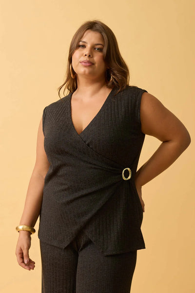 BLUSA TRANSPASSADA CANELADA FLANEL PRETO