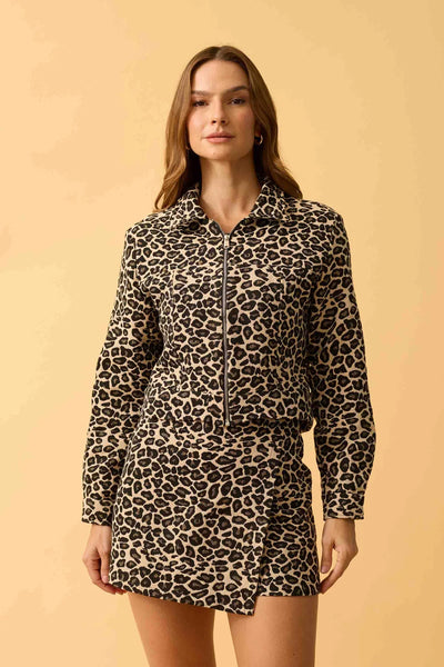 JAQUETA COM ZIPER E BOTAO JACQUARD ONCA