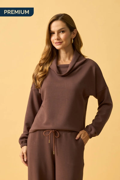 BLUSA COM GOLA MOLETINHO MODAL MARROM ESCURO
