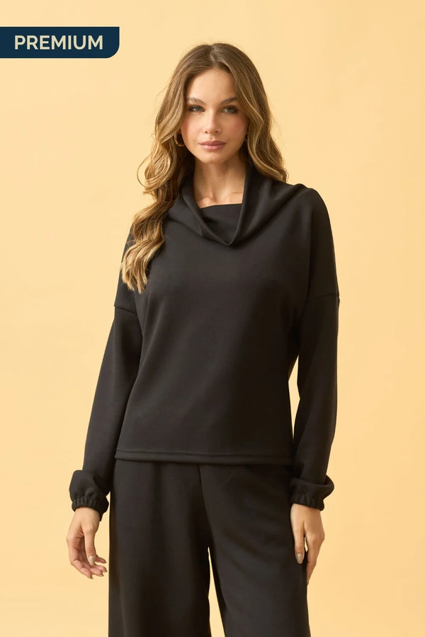 BLUSA COM GOLA MOLETINHO MODAL PRETO