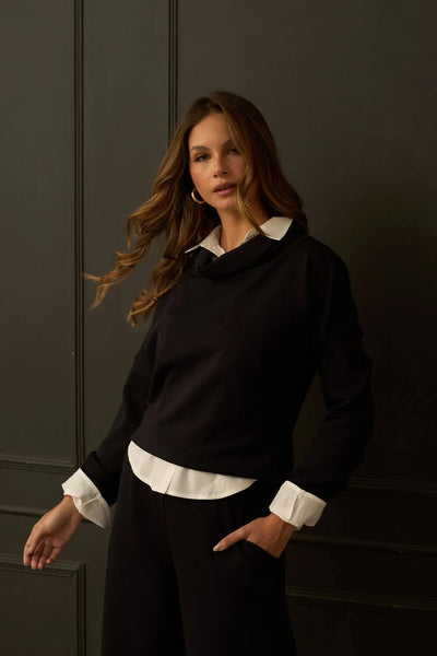 BLUSA COM GOLA MOLETINHO MODAL PRETO