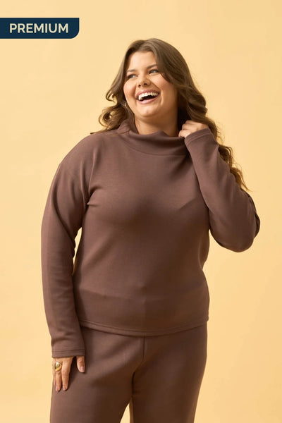 BLUSA COM GOLA MOLETINHO MODAL MARROM ESCURO