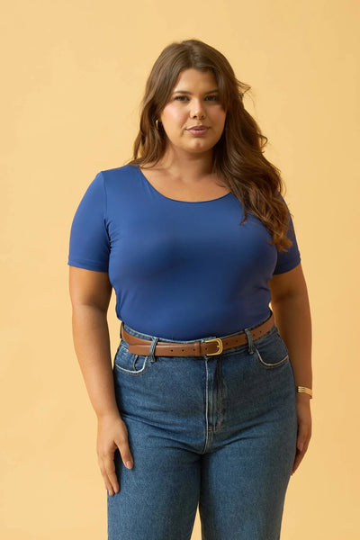 BLUSA COM MANGA CURTA POLIAMIDA AZUL MEDIEVAL