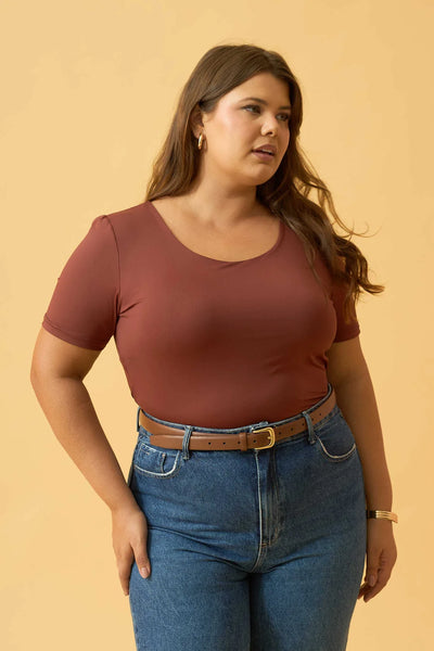 BLUSA COM MANGA CURTA POLIAMIDA MARROM