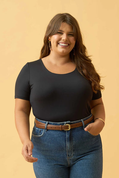BLUSA COM MANGA CURTA POLIAMIDA PRETO