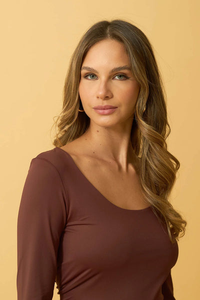 BLUSA COM DECOTE U POLIAMIDA CAFE