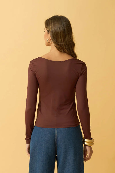 BLUSA COM DECOTE U POLIAMIDA CAFE