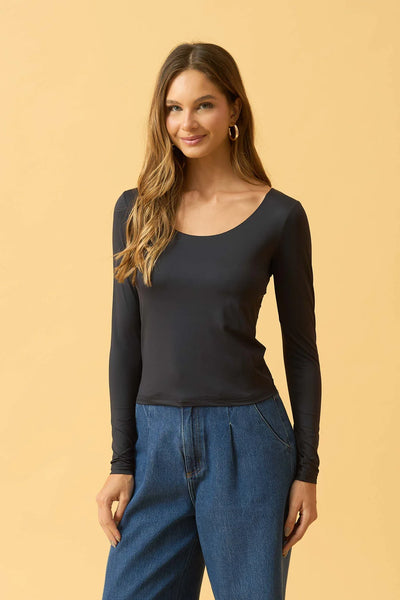 BLUSA COM DECOTE U POLIAMIDA PRETO