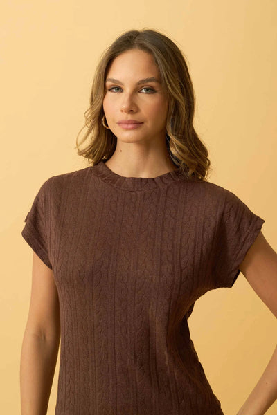 BLUSA COM GOLA JACQUARD DUBLIN MARROM ESCURO
