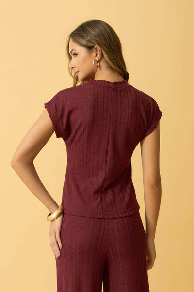 BLUSA COM GOLA JACQUARD DUBLIN VINHO