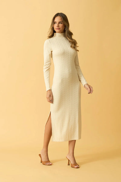 VESTIDO MIDI COM GOLA JACQUARD DUBLIN CINZA ALGODAO