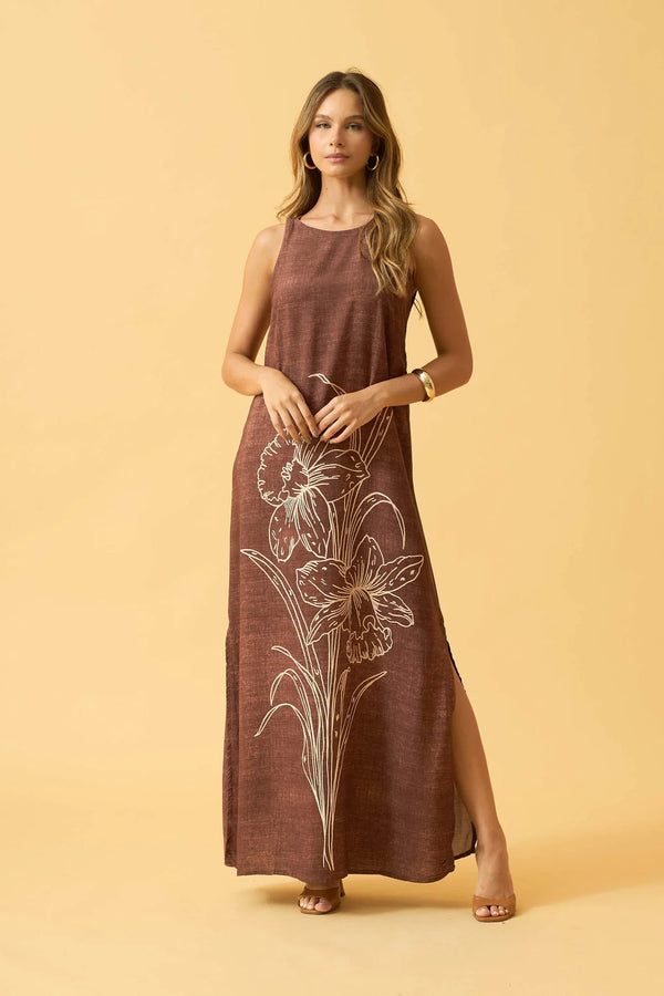VESTIDO LONGO REGATA ORQUIDEA MARROM