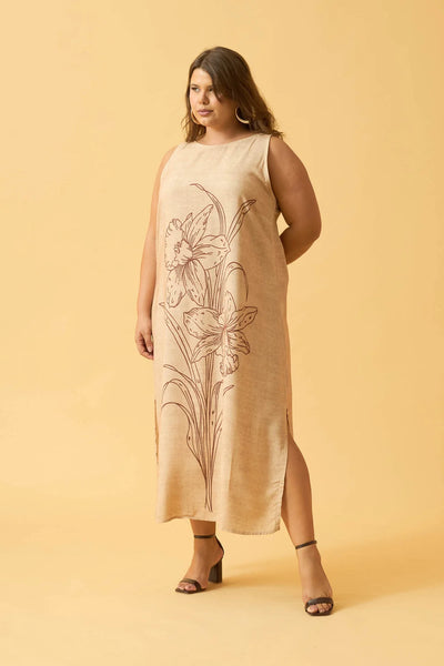 VESTIDO LONGO CROPPED ORQUIDEA BEGE