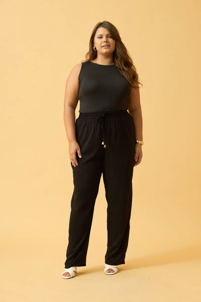 CALCA CENOURA COM CORDINHA TWILL PRETO