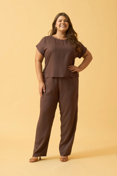 CALCA CENOURA COM CORDINHA TWILL MARROM ESCURO