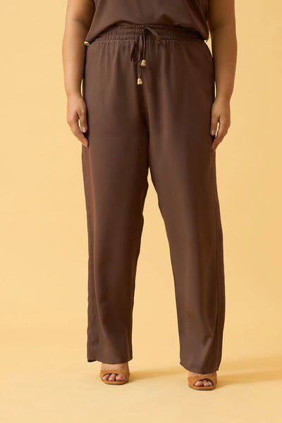 CALCA CENOURA COM CORDINHA TWILL MARROM ESCURO