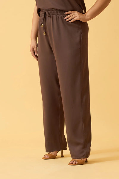 CALCA CENOURA COM CORDINHA TWILL MARROM ESCURO