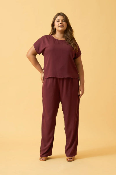 CALCA CENOURA COM CORDINHA TWILL VINHO