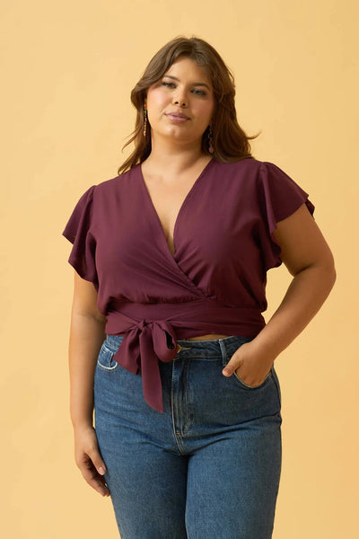BLUSA TRANSPASSADA COM AMARRACAO ROXO FRUTADO