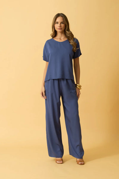 CALCA RETA COM BOLSO TWILL AZUL BLUEPRINT