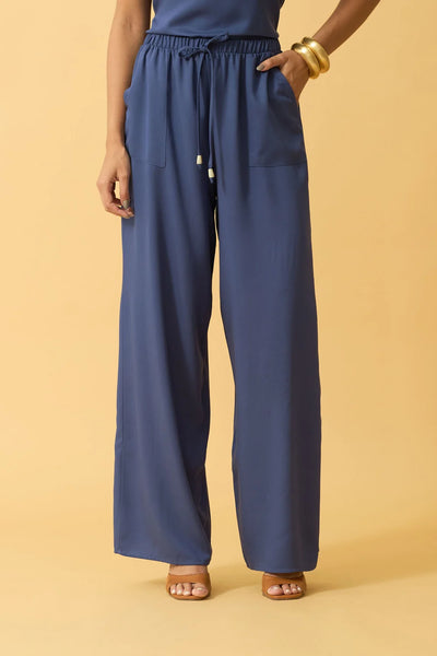 CALCA RETA COM BOLSO TWILL AZUL BLUEPRINT