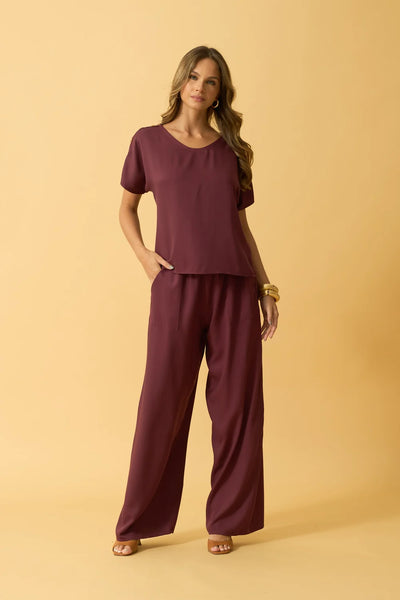 CALCA RETA COM BOLSO TWILL ROXO FRUTADO
