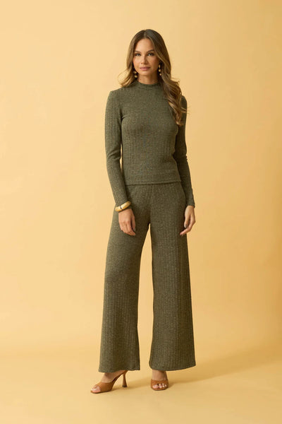 BLUSA MANGA LONGA COM GOLA FLANEL RIB OLIVE NIGHT