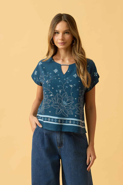 BLUSA MANGA JAPONESA JARDIM BORDADO