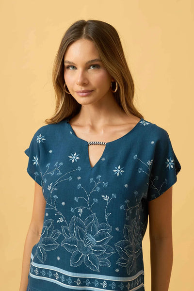 BLUSA MANGA JAPONESA JARDIM BORDADO
