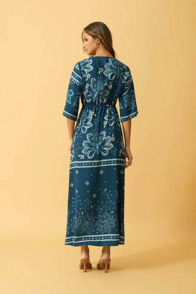 VESTIDO LONGO DECOTE V JARDIM BORDADO