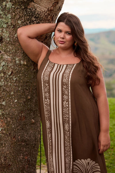 VESTIDO LONGO COM ALÇA LARGA VISCOLINHO LENÇO BOTÂNICO