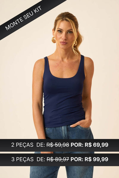 CAMISETA DECOTE U EM POLIAMIDA MARINHO