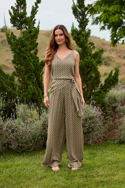 CALÇA RETA COM FAIXA PARA AMARRAÇÃO LUREX MINI BOTÂNICA
