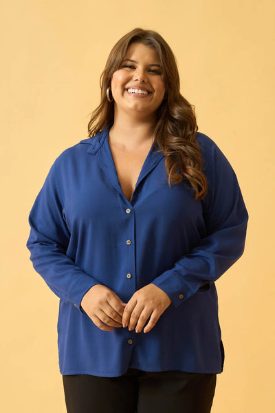 BLUSA SOCIAL COM BOTOES AZUL CREPUSCULO