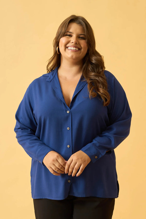 BLUSA SOCIAL COM BOTOES AZUL CREPUSCULO