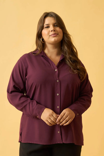 BLUSA SOCIAL COM BOTOES ROXO FRUTADO