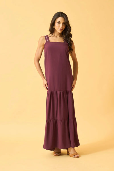 VESTIDO LONGO COM SAIAS MARIAS ROXO FRUTADO