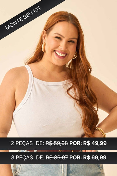 REGATA COM DECOTE QUADRADO EM RIBANA BRANCO