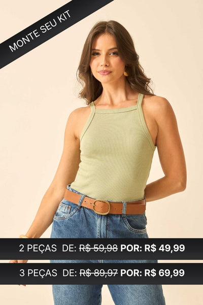 REGATA COM DECOTE QUADRADO EM RIBANA VERDE CHÁ