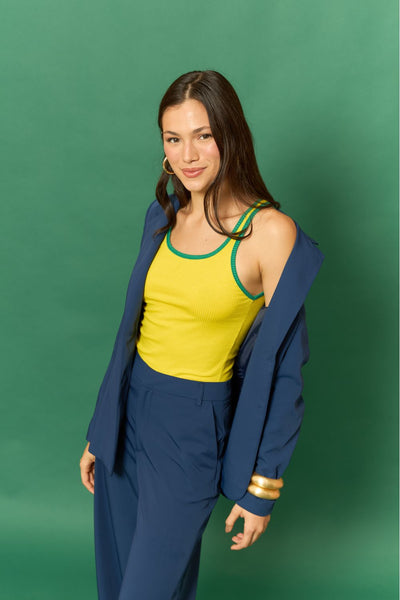 REGATA BICOLOR COPA RIBANA CANELADA AMARELO COM VERDE