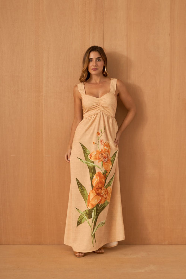 VESTIDO LONGO FLOR DE OURO