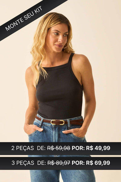 REGATA COM DECOTE QUADRADO EM RIBANA PRETO