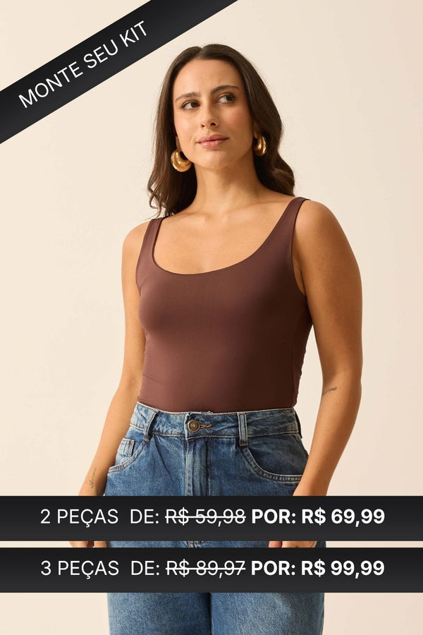 CAMISETA DECOTE U EM POLIAMIDA MARROM ESPRESSO