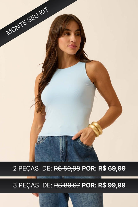 REGATA COM DECOTE REDONDO POLIAMIDA AZUL CÉU