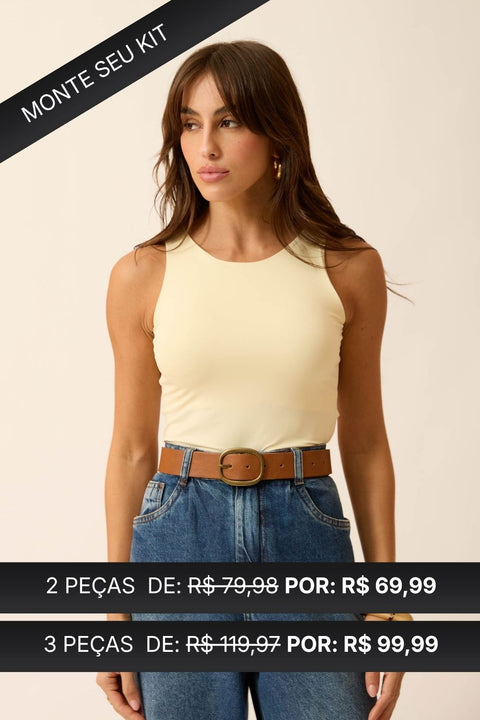 REGATA COM DECOTE REDONDO POLIAMIDA AMARELO