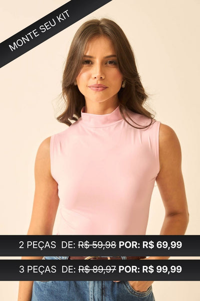 REGATA COM GOLA ALTA EM POLIAMIDA ROSA QUARTZ