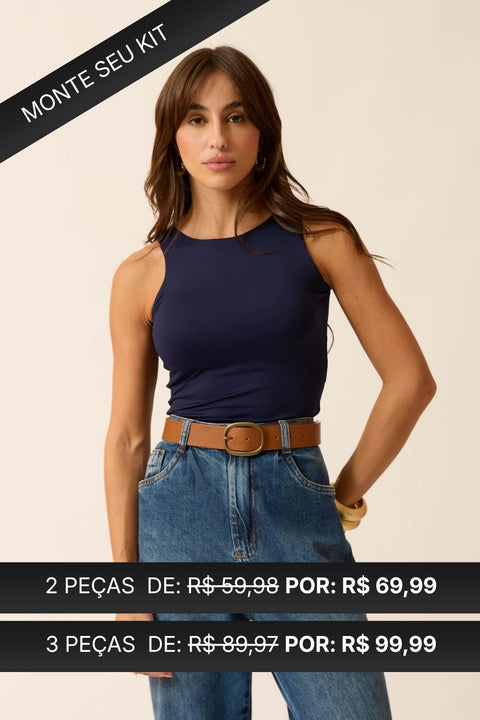 REGATA COM DECOTE REDONDO POLIAMIDA MARINHO